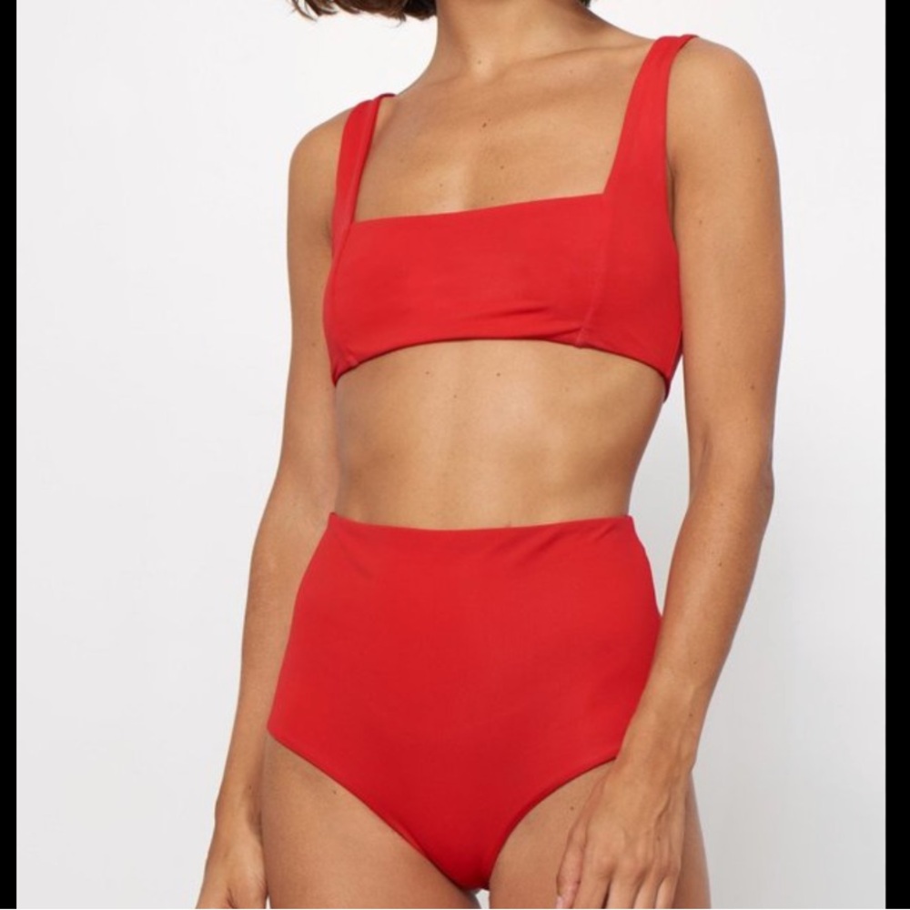 NWT MARA HOFFMAN Lira Vibrant Red Coat high waist bikini set size XS